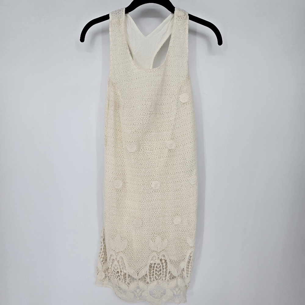 Maje cream crochet floral cross back mini sun dress swim coverup beach size 1